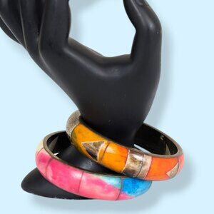 Vintage Set of 2 Brass & Bone Bangles